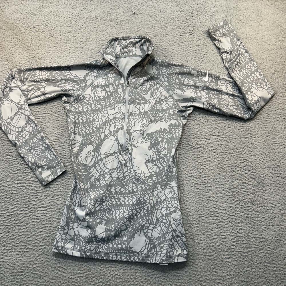 Nike Pro Sweater Womens Small Pullover 1/2 Zip Scribble Just Do it Gray